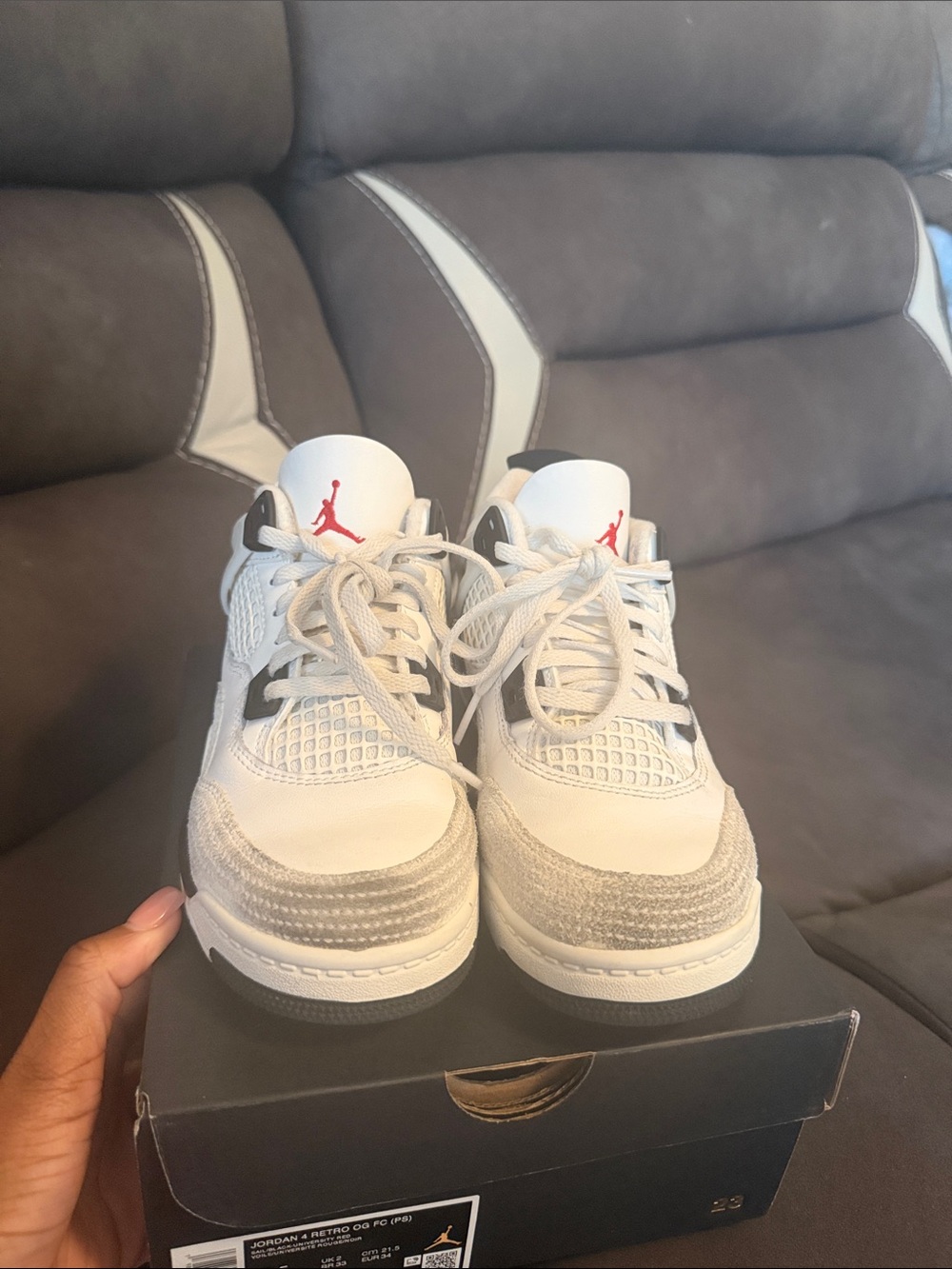Jordan 4 retro Kids White, Grey & Red Retro Sneakers
